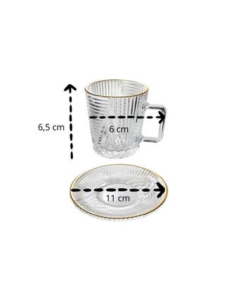 Imagem de Jogo de 6 xícaras e pires de vidro com borda dourada imperial 90ml
