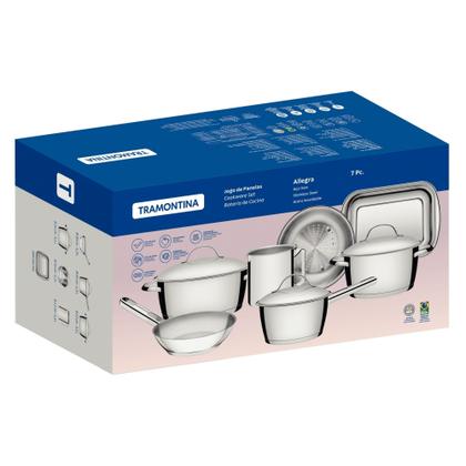 Imagem de Jogo de 7 Panelas em Aço Inox com Fundo Triplo Allegra - Tramontina