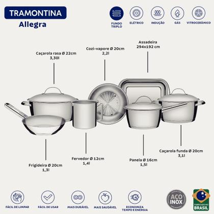 Imagem de Jogo de 7 Panelas em Aço Inox com Fundo Triplo Allegra - Tramontina
