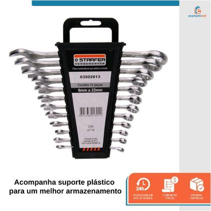 Imagem de Jogo de 8 Peças Chave Combinada Cromada Ajuste Aperto 6 a 17mm