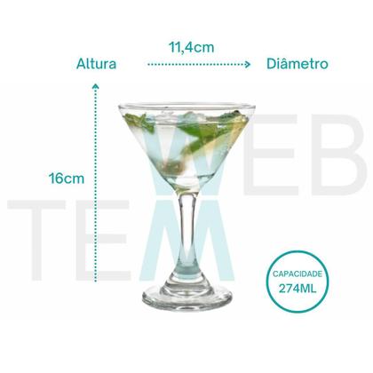 Imagem de Jogo de 8 Taças de Martini de Vidro 274ml para Drinks ou Sobremesas Resistentes Para Festas, Mesa Posta Elegante e Sustentável, Bares e Restaurantes