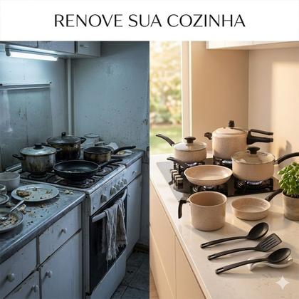 Imagem de Jogo de 9 Panelas Antiaderente Teflon com Panela de pressão Cozinha Completa