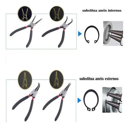 Imagem de Jogo De Alicate Para Trava Anel 4 Peças Interno E Externo