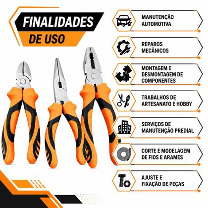 Imagem de Jogo de Alicates, Kit com 3 Peças Universal, Corte e Bico Profissional