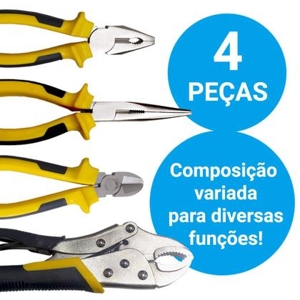 Imagem de Jogo de Alicates Universal Corte Pressão Bico Kit 4 Peças Emborrachado