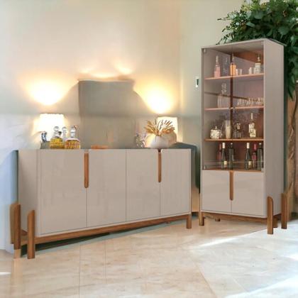 Imagem de Jogo de Aparador e Cristaleira Lux Off White/Cedro