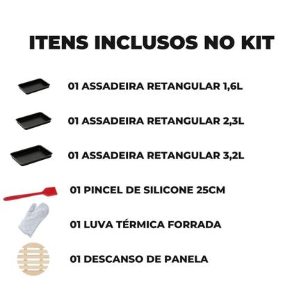 Imagem de Jogo De Assadeira 03 Pçs + Luva + Pincel + Descanso Panela