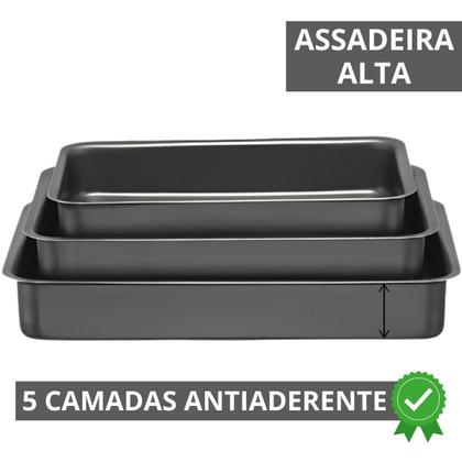 Imagem de Jogo De Assadeira Alta 3 Peças Antiaderentes + Luva + Pincel