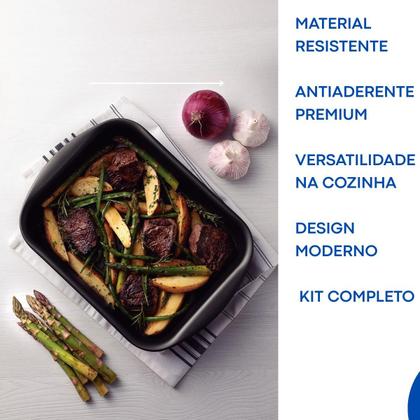 Imagem de Jogo de assadeiras tramontina antiaderente retangular funda forma de bolo