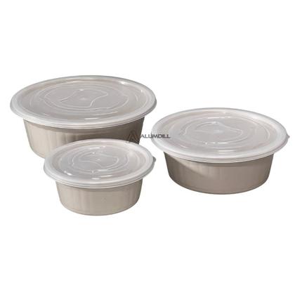 Imagem de Jogo de Bacia 3 Peças Plastico Redonda Multiuso Bege com Tampa Canelada