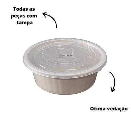 Imagem de Jogo de Bacia 3 Peças Plastico Redonda Multiuso Bege com Tampa Canelada