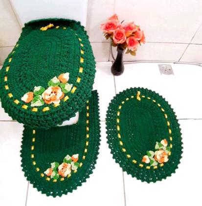 Imagem de Jogo de Banheiro 3 Peças Verde Bandeira Bordado croche feito a mao