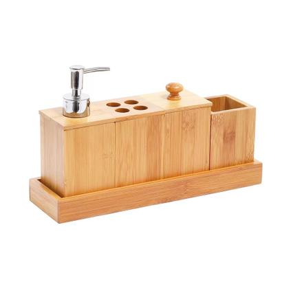 Imagem de Jogo De Banheiro 5 Peças Bambu Luxo Porta Sabonete Liquido - Mimo Style