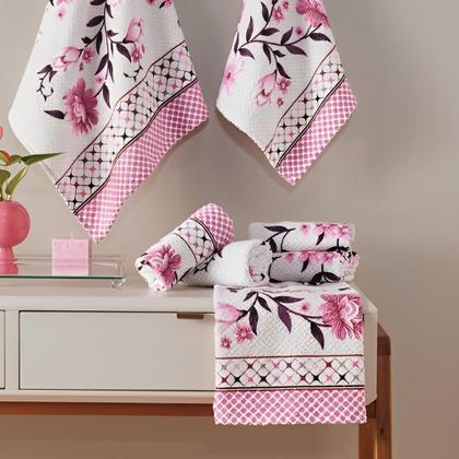 Imagem de Jogo de Banho Feminino Floral Rosa Cantiga 2 peças Lepper