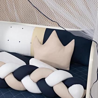 Imagem de Jogo De Berço Trançado Menino Coroa Luxo 12 Peças Com Saia