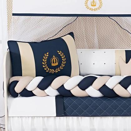 Imagem de Jogo De Berço Trançado Menino Coroa Luxo 12 Peças Com Saia