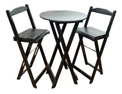 Imagem de Jogo De Bistrô Dobrável Mesa Com 2 Banquetas Para Bar Preto
