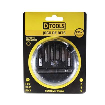 Imagem de Jogo de Bits 7 Peças Aço Cromo Vanádio - Phillips PH1, PH2, PH3 e Fenda 3, 5, 6