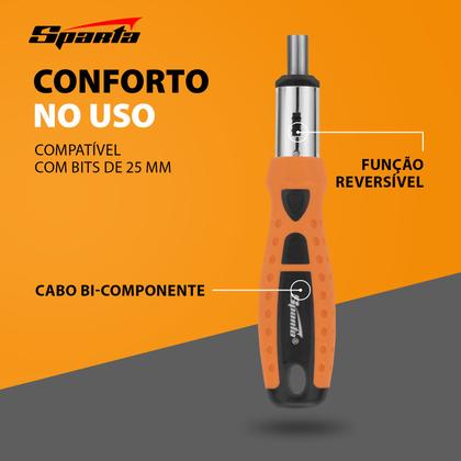 Imagem de Jogo de bits e soquetes, cabo anatomico reversivel com catraca, 14 pcs // sparta