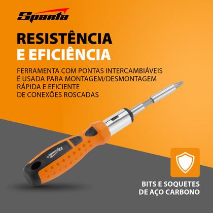 Imagem de Jogo de bits e soquetes, cabo anatomico reversivel com catraca, 14 pcs // sparta