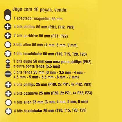 Imagem de Jogo De Bits Para Parafusadeira Aço Vanádio Com 46 Peças