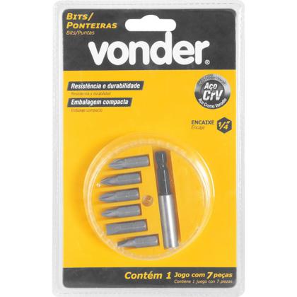 Imagem de Jogo de Bits/Ponteiras 7 peças Enc Sextavado 1/4'' Vonder
