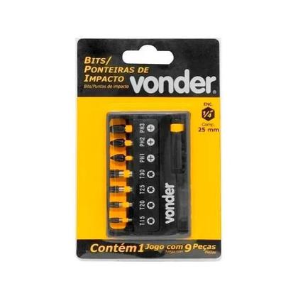 Imagem de Jogo De Bits Ponteiras Impacto Encaixe Sextavado 1/4 9 Peças