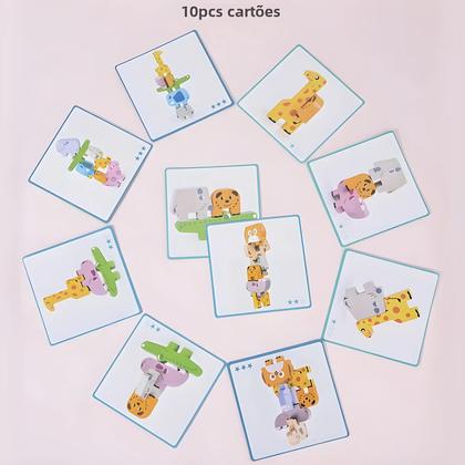 Imagem de Jogo de Blocos de Empilhamento de Madeira Montessori para Crianças - Forma e Correspondência de Animais