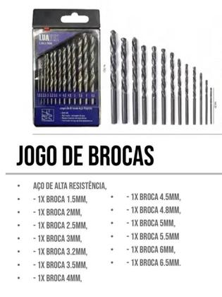 Imagem de Jogo de Brocas Kit 13 Pçs 1.5 Mm a 6.5 Mm Aço Rápido Luatek