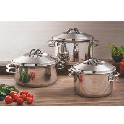 Imagem de Jogo de Caçarola Funda e Rasa Solar 3 Peças em Aço Inox Fundo Triplo Tramontina