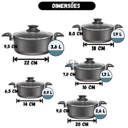 Imagem de Jogo de Caçarola Panelas 09 peças Antiaderente 6 Camadas Teflon Kit