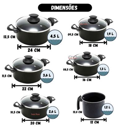 Imagem de Jogo de Caçarolas Caneco 11 Peças Antiaderente Teflon Panelas Grande