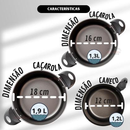 Imagem de Jogo de Caçarolas Caneco 11 Peças Antiaderente Teflon Panelas Grande