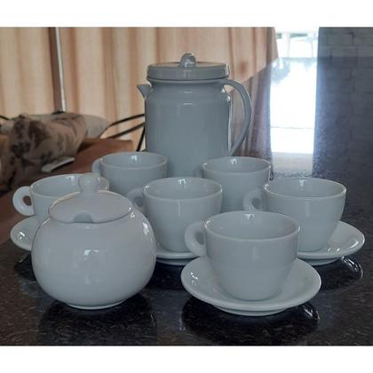 Imagem de Jogo de Café e Chá Mesa Posta - Bule Cafeteira 1,1L, Açucareiro 350ml e 6 Xícaras de Porcelana Branca