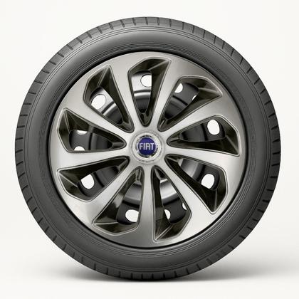Imagem de Jogo de calotas esportivas velox 14 silver black + emblema alumínio fiat azul