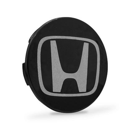 Imagem de Jogo de Calotinha 69mm Centro de Roda Honda HRV CRV Accord Preta Brilhante Emblema Prata