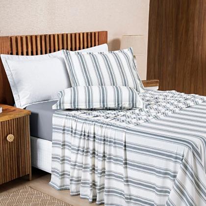 Imagem de Jogo De Cama 100% Algodão Marin Casal Padrão 04 Peças - Cinza
