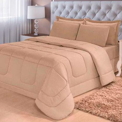 Imagem de Jogo de Cama 6 Peças Aconchego Dupla Face Casal Queen Bege Casa Dona