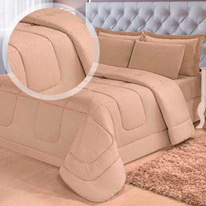 Imagem de Jogo de Cama 6 Peças Aconchego Dupla Face Casal Queen Bege Casa Dona