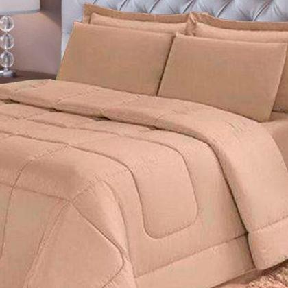 Imagem de Jogo de Cama 6 Peças Aconchego Dupla Face Casal Queen Bege Casa Dona