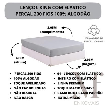 Imagem de Jogo de Cama Box King Size 04 Peças Liso 100% Algodão Linha Prime Percal 200 Fios
