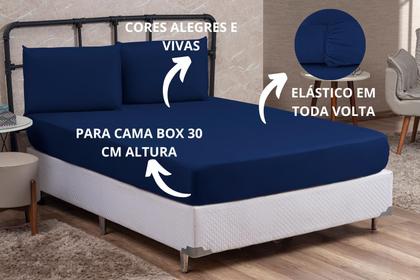 Imagem de Jogo de Cama Box Queen 03 Peças Liso com Elástico e Fronhas Cama Queen