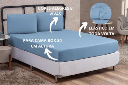 Imagem de Jogo de Cama Box Queen 03 Peças Liso com Elástico e Fronhas Cama Queen