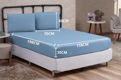 Imagem de Jogo de Cama Box Queen 03 Peças Liso com Elástico e Fronhas Cama Queen