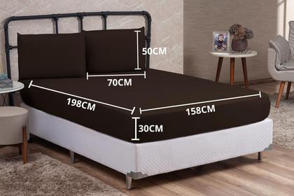Imagem de Jogo de Cama Box Queen 03 Peças Liso com Elástico e Fronhas Cama Queen