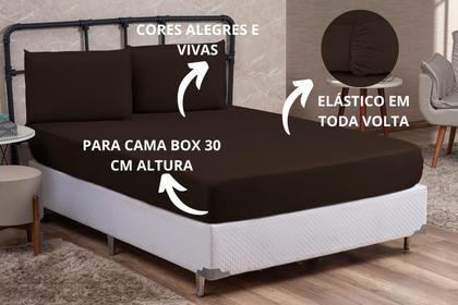 Imagem de Jogo de Cama Box Queen 03 Peças Liso com Elástico e Fronhas Cama Queen
