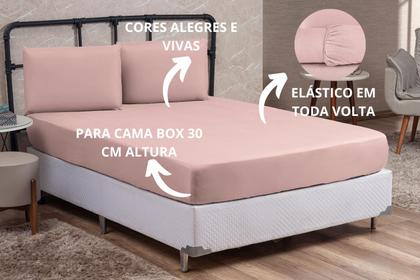 Imagem de Jogo de Cama Box Queen 03 Peças Liso com Elástico e Fronhas Cama Queen