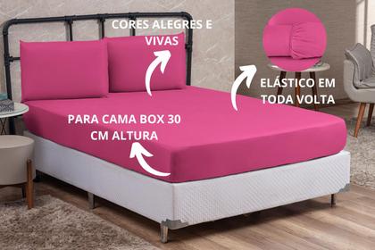 Imagem de Jogo de Cama Box Queen 03 Peças Liso com Elástico e Fronhas Cama Queen