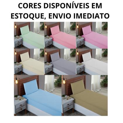 Imagem de Jogo de Cama Box Solteiro 02 peças 100% Algodão Lençol Liso Percal 300 Fios