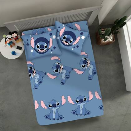 Imagem de Jogo de Cama Casal 3 Pçs Stitch Disney 70% Algodão 30% Poliéster Big Stitch Jeans